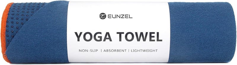 Eunzel Hot Yoga Towel - Microfiber Non Slip Yoga Mat Towel with Grip Dot Sweat Absorbent Towel for Hot Yoga, Pilates and Fitness 72" x 24", Steel Blue/Orange - Image 1